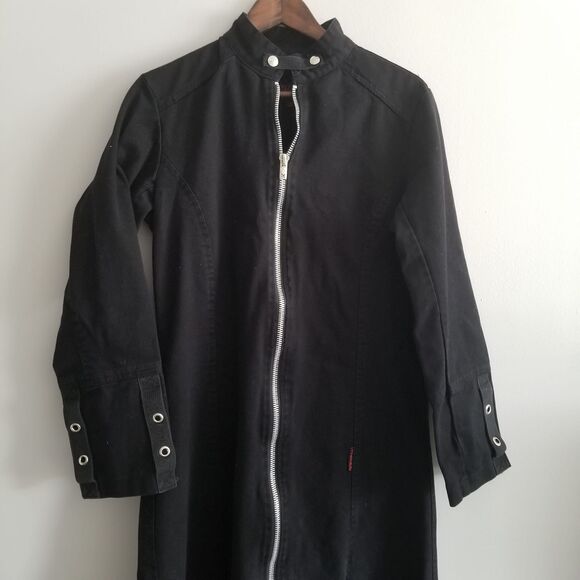Tripp NYC Vintage Y2K Long Black Denim Jacket Small - Picture 1 of 11